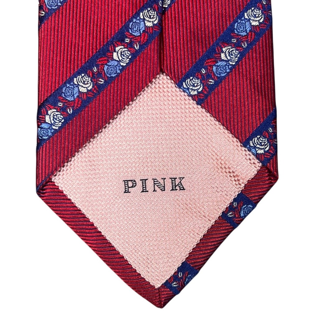 Thomas Pink 100% Silk Mens Necktie Navy/Red Stripped Floral Classic France